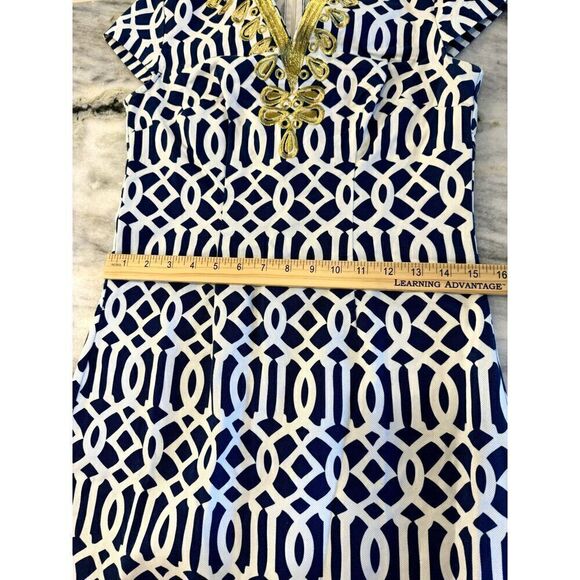 Gorgeous Mud Pie Short Sleeve Shift Dress w/ Gold Embellishment Sz XS EUC preppy - Picture 7 of 8